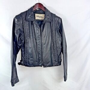 Vintage Biker Goth Black Leather Biker Jacket Sz S Y2K Bold Edgy Unisex Small
